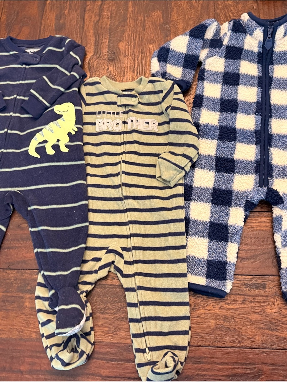 Bundle of 3: Fleece Navy/Green Baby One-Piece Sleep and Play Sets